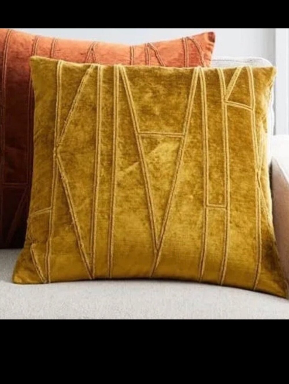 West Elm Geo Applique velvet mustard yellow pillow cover 20x20